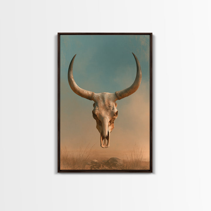 Sun Bleached Longhorn Skull Still Life Canvas Print, Southwestern Art, Tapestry Wall Art, Southwestern Decor, Fine Art, Mesa, SOU-2x3-65