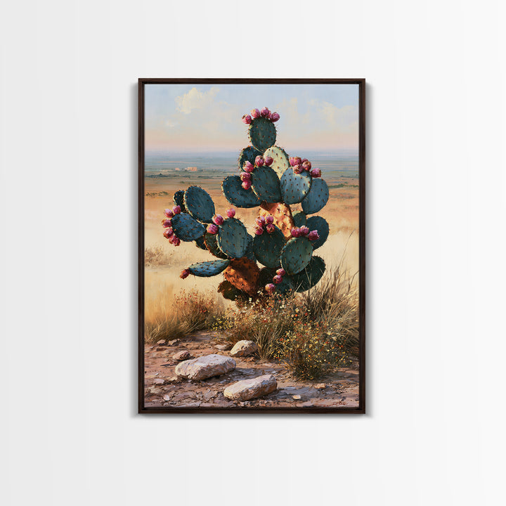 Prickly Pear Cactus Framed Canvas Print, Southwestern Art, Western Art, Southwestern Decor, Fine Art, Mesa, Textured Painting, SOU-2x3-87