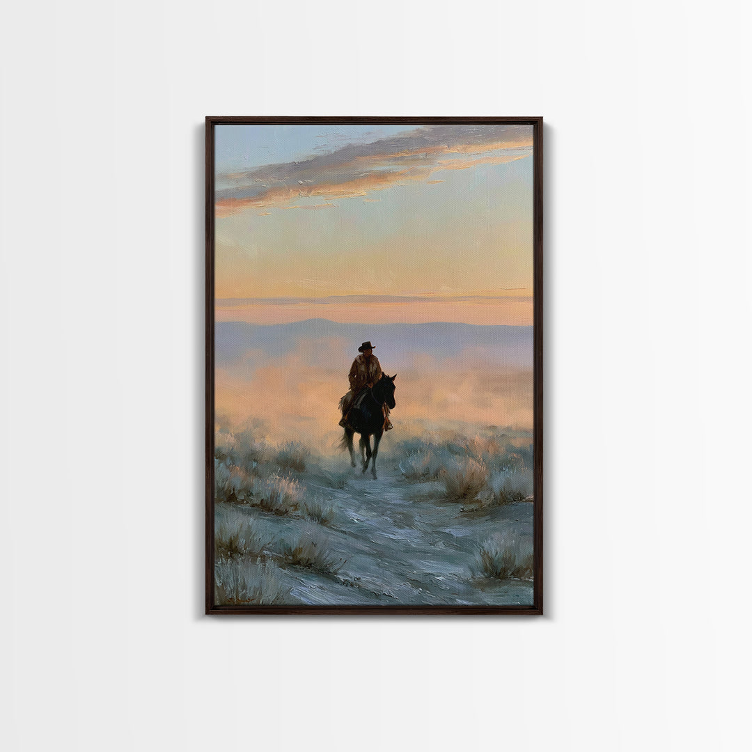 Horse Rider Crossing Desert at Dusk Canvas Print, Southwestern Art, Native American Art, Southwestern Decor, Fine Art, Mesa, SOU-2x3-99