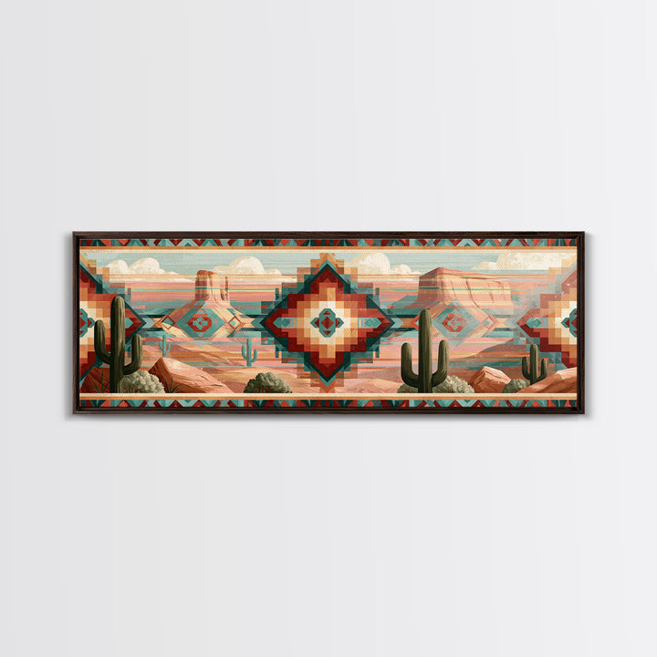 Navajo Geometric Pattern Canvas Print, Southwestern Art, Oil Painting, Southwestern Decor, Fine Art, Mesa, Oil Paintings, SOU-3x1-92
