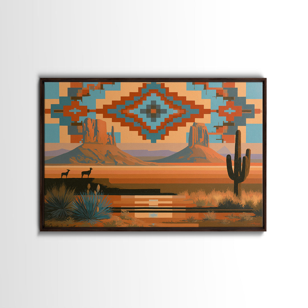 Navajo Geometric Pattern Canvas Print, Southwestern Art, Western Art, Southwestern Decor, Fine Art, Mesa, Textured Painting, SOU-3x2-32