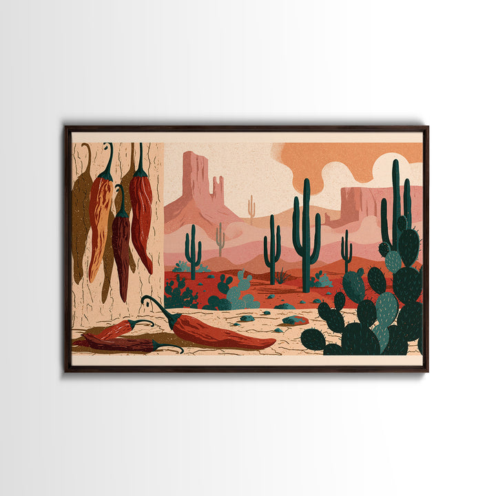 Dried Chili Peppers and Adobe Texture Canvas Print, Southwestern Art, Boho Wall Decor, Southwestern Decor, Oil Painting, Mesa, SOU-3x2-4