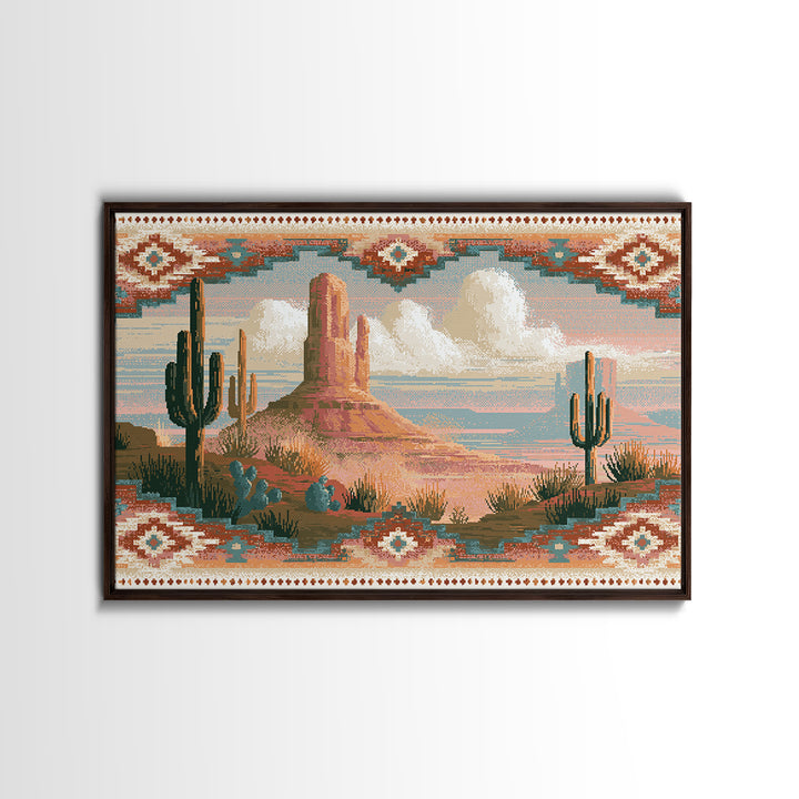 Navajo Geometric Pattern Framed Canvas Print, Southwestern Art, Southwestern Decor, Abstract Art, Mesa, Boho Wall Art, SOU-3x2-80