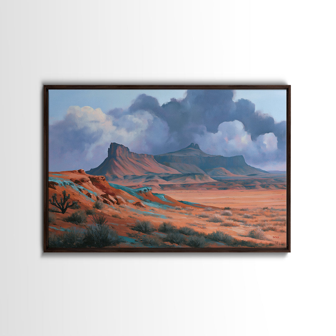 Desert Storm Clouds Canvas Print, Southwestern Art, Southwestern Decor, Oil Painting, Mesa, Boho Decor, Tapestry Wall Art, SOU-3x2-88