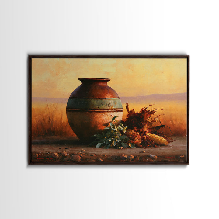 Pueblo Pottery Still Life Framed Canvas Print, Southwestern Art, Prints Wall Art, Southwestern Decor, Fine Art, Mesa, SOU-3x2-99