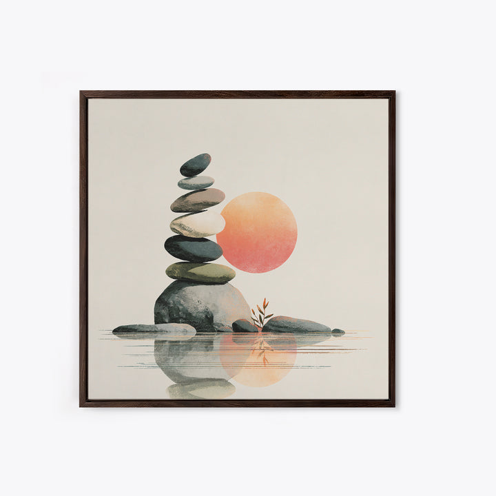 Stacked Stones Beside Calm Water Framed Canvas Print, Spa Art, Modern Decor, Spa Decor, Fine Art, Serenity, Wall Decor, SPA-1x1-1