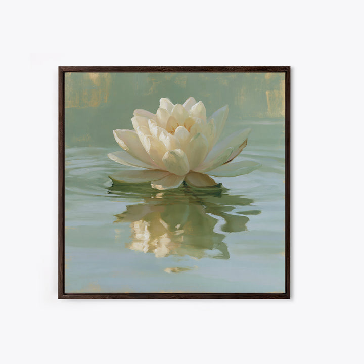 Lotus Flower Floating on Still Pond Framed Canvas Print, Spa Art, Wildlife Wall Art, Spa Decor, Serenity, Minimalist Decor, SPA-1x1-100