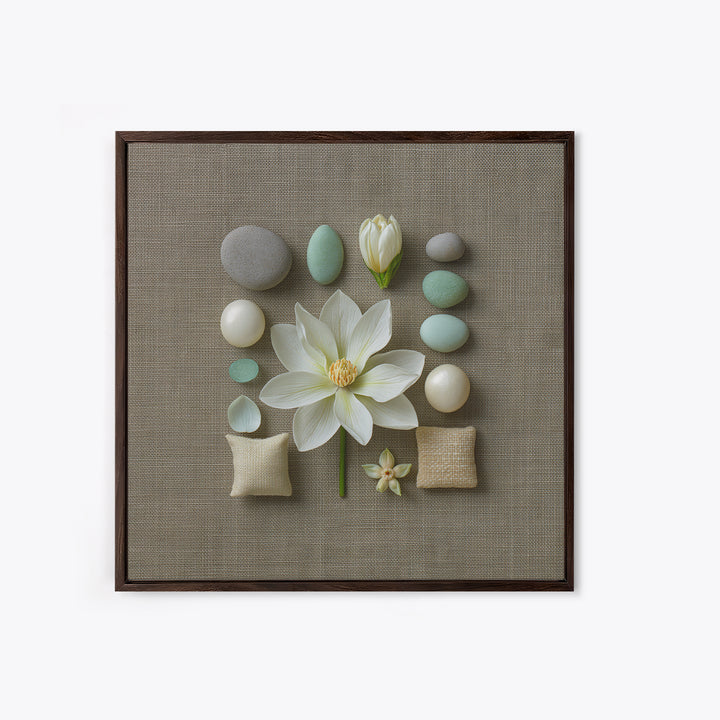 Single White Flower on Linen Ground Canvas Print, Spa Art, Gallery Decor, Spa Decor, Fine Art, Serenity, Wall Art, Home Decor, SPA-1x1-17
