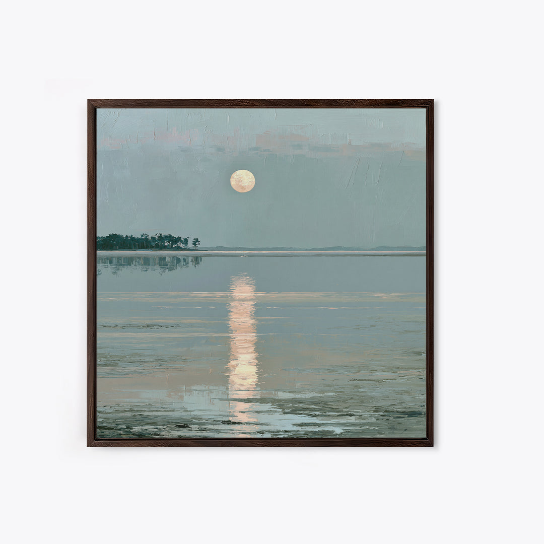 Moonlit Lake Reflection Canvas Print, Spa Art, Abstract, Spa Decor, Watercolor Art, Serenity, City Art, Spa Wall Art, SPA-1x1-23