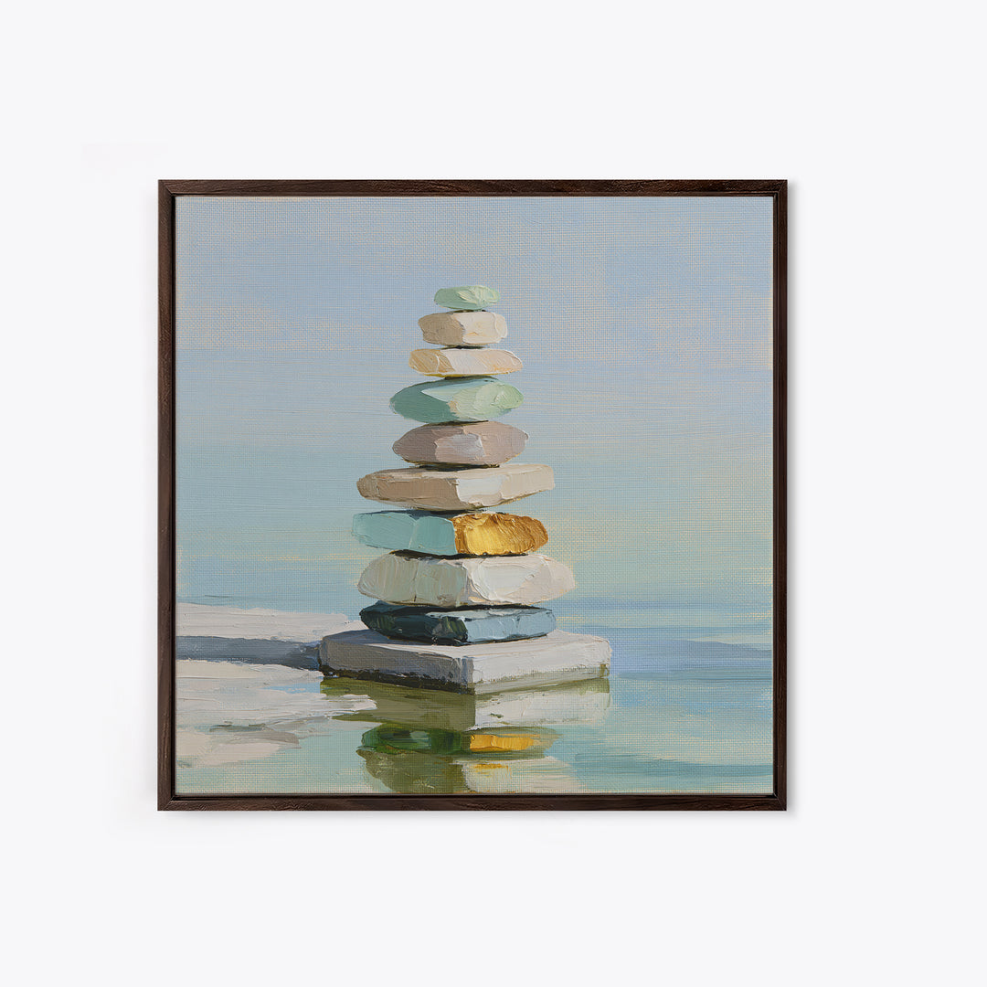 Stacked Stones Beside Calm Water Canvas Print, Spa Art, Art Print, Spa Decor, Fine Art, Serenity, Botanical Art, Nature Prints, SPA-1x1-25