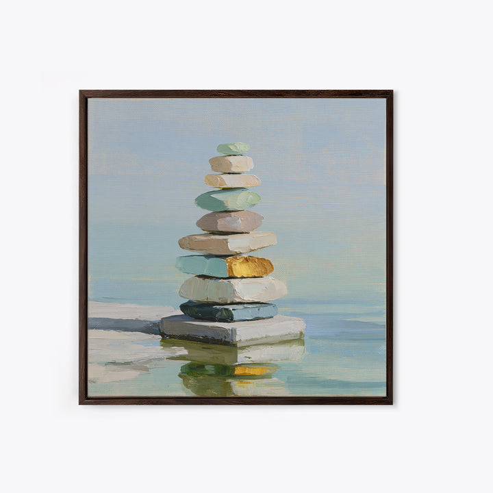 Stacked Stones Beside Calm Water Canvas Print, Spa Art, Art Print, Spa Decor, Fine Art, Serenity, Botanical Art, Nature Prints, SPA-1x1-25