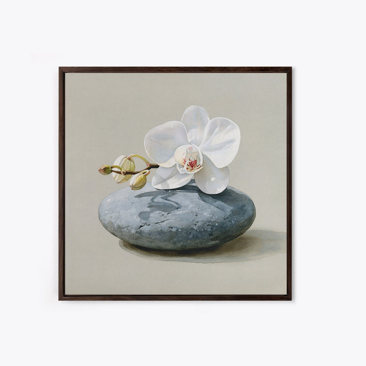 White Orchid on Smooth Gray Stone Canvas Print, Spa Art, Tarot Card Art, Spa Decor, Fine Art, Serenity, Textured Painting, SPA-1x1-26