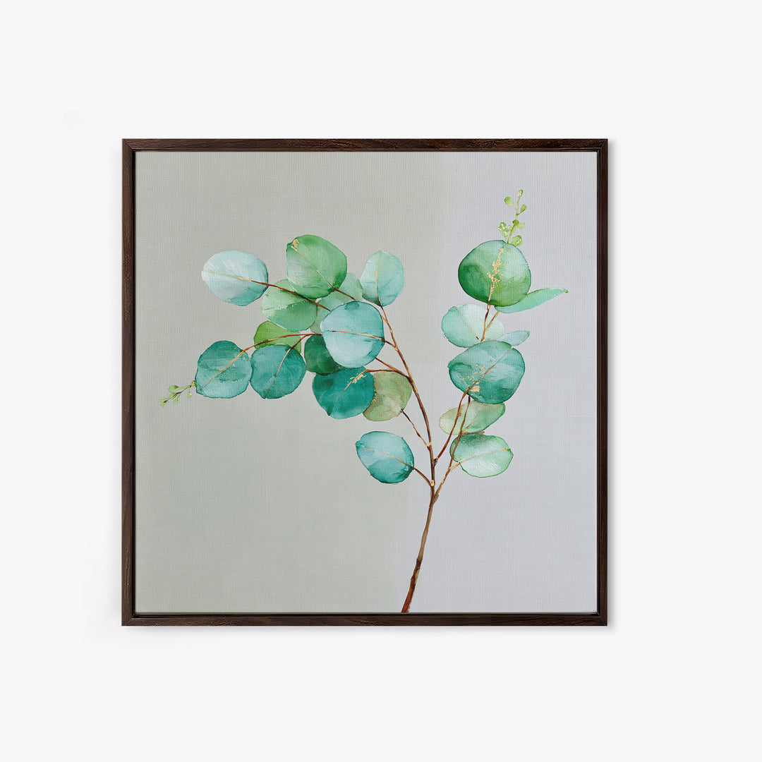 Eucalyptus Branch in Soft Green Watercolor Framed Canvas Print, Spa Art, Fine Art Photography, Spa Decor, Oil Painting, SPA-1x1-27