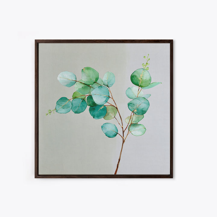Eucalyptus Branch in Soft Green Watercolor Framed Canvas Print, Spa Art, Fine Art Photography, Spa Decor, Oil Painting, SPA-1x1-27