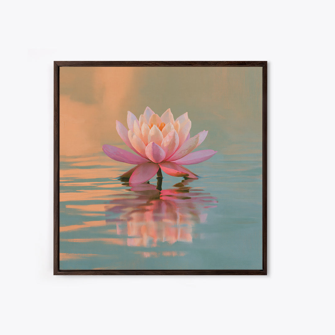 Lotus Flower Floating on Still Pond Framed Canvas Print, Spa Art, Black Woman Art, Spa Decor, Serenity, Modern Home Decor, SPA-1x1-28