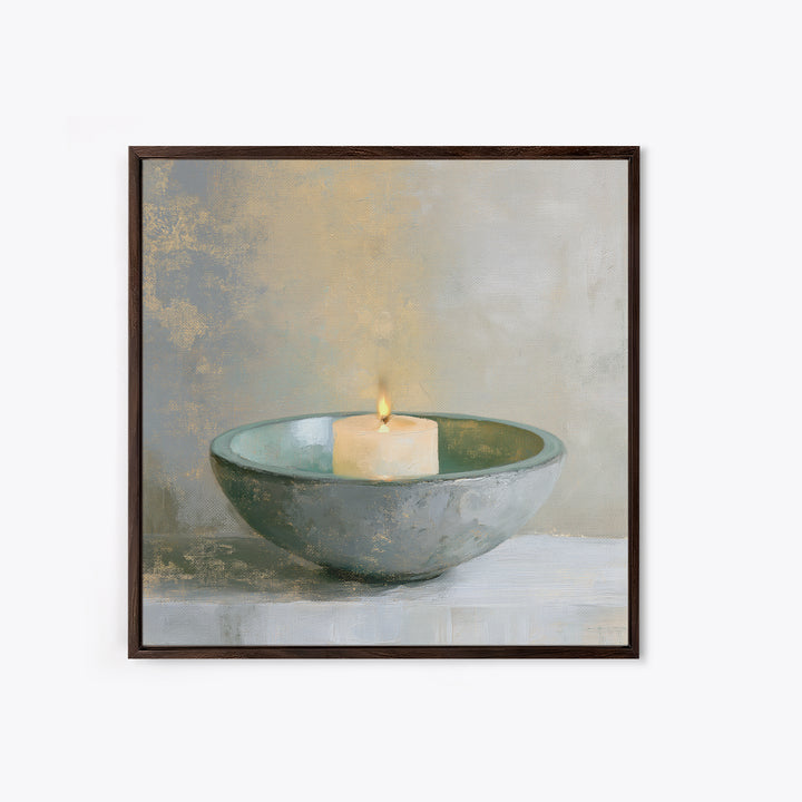 Warm Candle Flame Framed Canvas Print, Spa Art, Textured Painting, Spa Decor, Abstract Art, Serenity, Travel Poster, SPA-1x1-33