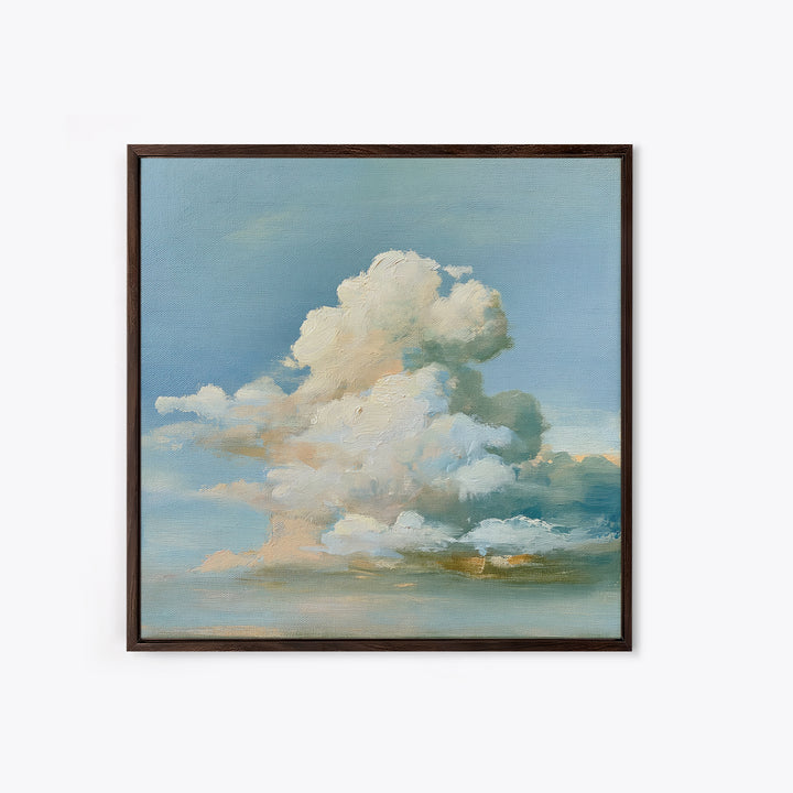 Soft Cloudscape in Cream and Sage Framed Canvas Print, Spa Art, Boho Decor, Spa Decor, Oil Painting, Serenity, Printable Art, SPA-1x1-37
