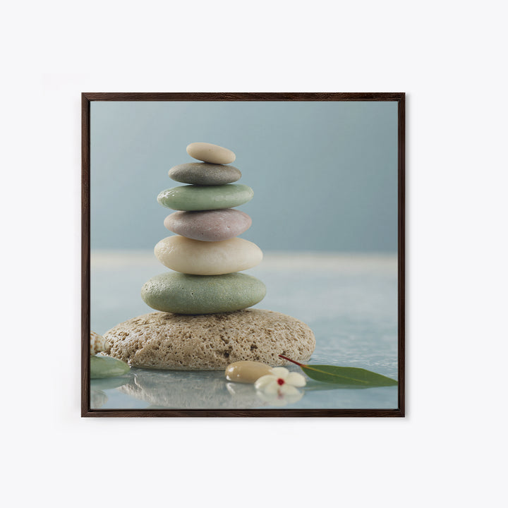Stacked Stones Beside Calm Water Canvas Print, Spa Art, Art Print, Spa Decor, Fine Art, Serenity, Botanical Art, Nature Prints, SPA-1x1-49