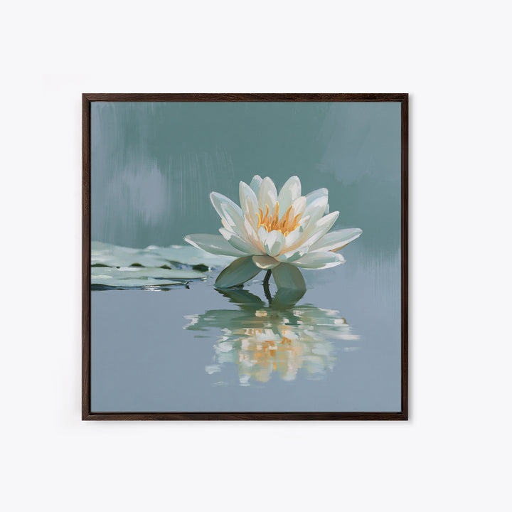 Lotus Flower Floating on Still Pond Framed Canvas Print, Spa Art, Animal Art, Spa Decor, Watercolor Art, Serenity, SPA-1x1-52