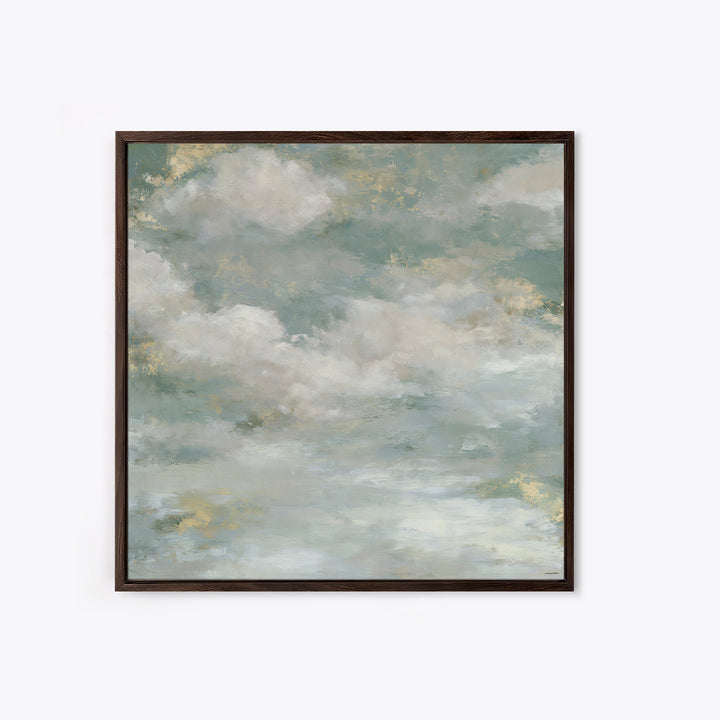Soft Cloudscape in Cream and Sage Framed Canvas Print, Spa Art, Boho Decor, Spa Decor, Oil Painting, Serenity, Printable Art, SPA-1x1-61