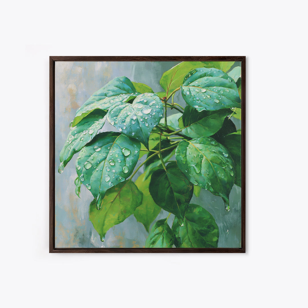 Rain on Leaves Framed Canvas Print, Spa Art, Animal Art, Spa Decor, Fine Art, Serenity, Gallery Decor, Neutral Decor, SPA-1x1-64