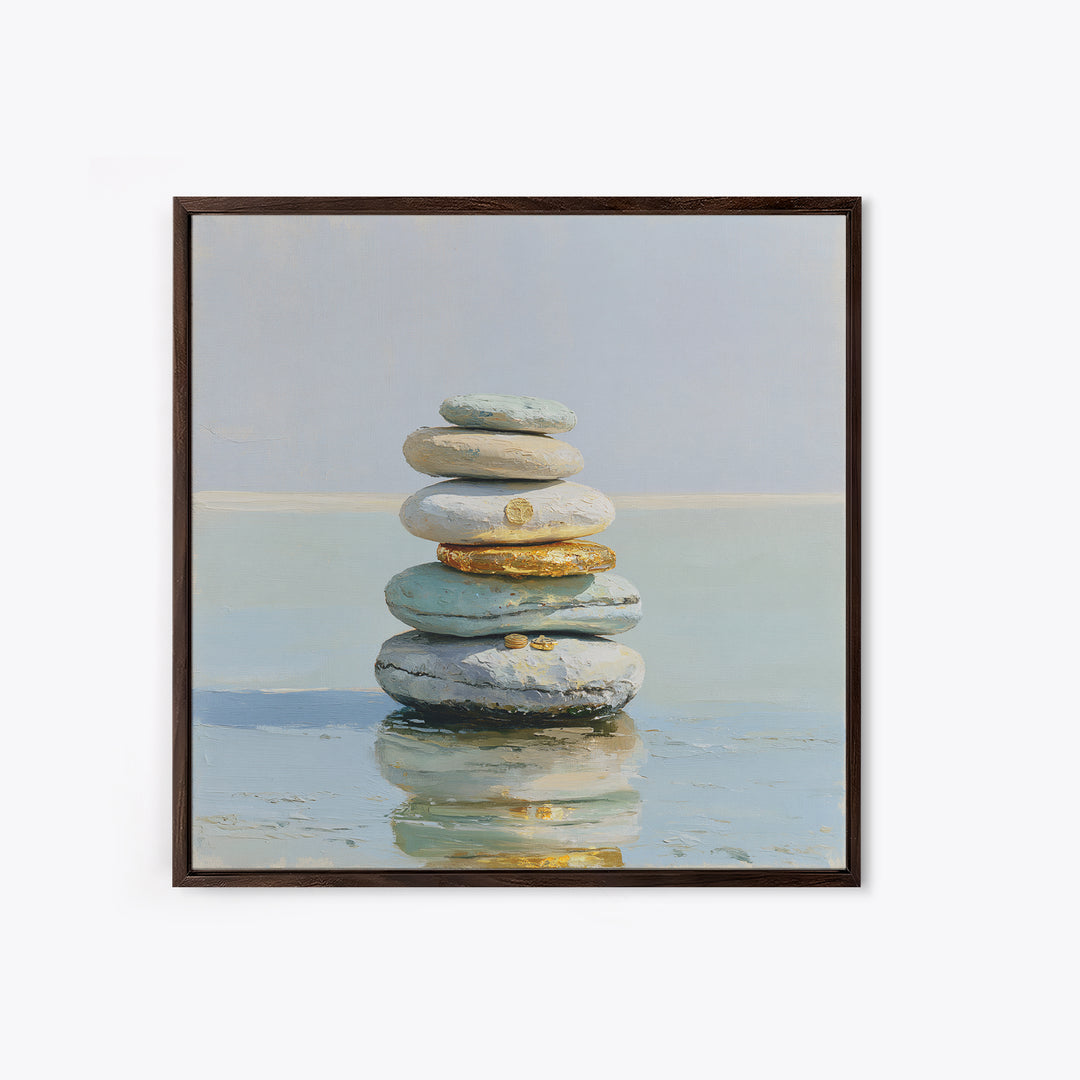 Stacked Stones Beside Calm Water Canvas Print, Spa Art, Black Woman Art, Spa Decor, Oil Painting, Serenity, Modern Home Decor, SPA-1x1-97