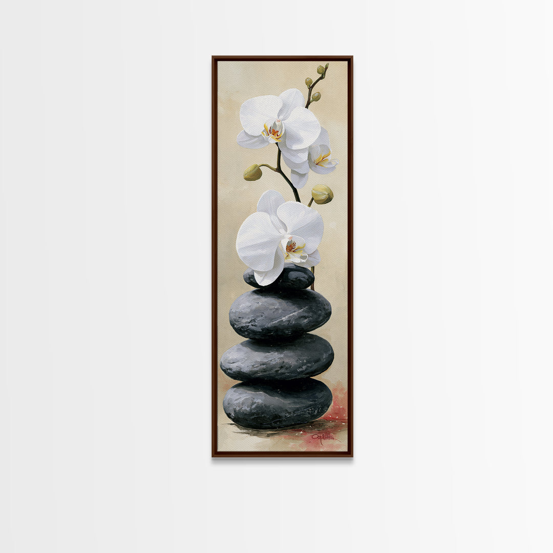 White Orchid on Smooth Gray Stone Canvas Print, Spa Art, Gallery Decor, Spa Decor, Fine Art, Serenity, Wall Art, Home Decor, SPA-1x3-14