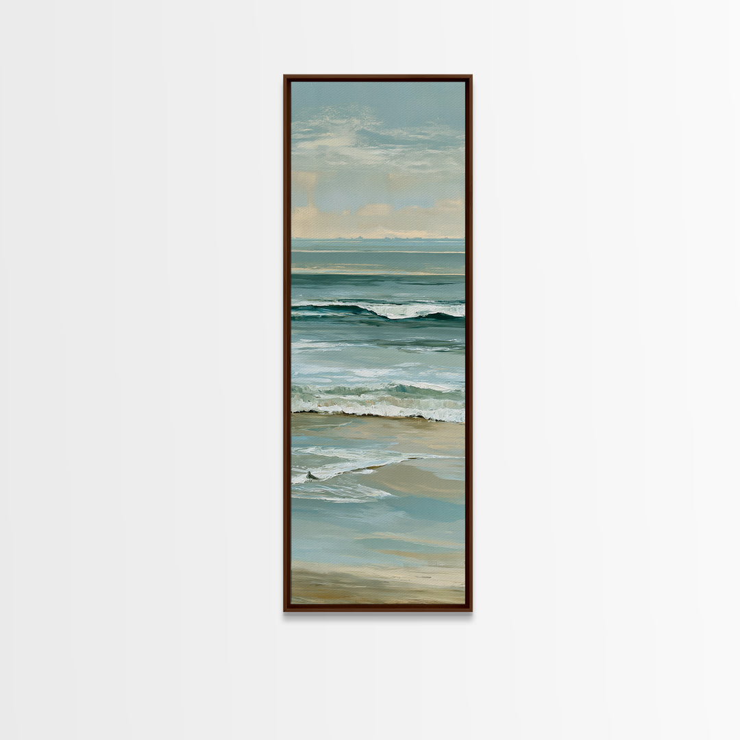 Coastal Horizon in Muted Spa Blues Canvas Print, Spa Art, Esthetician Decor, Spa Decor, Oil Painting, Serenity, Room Decor, SPA-1x3-22