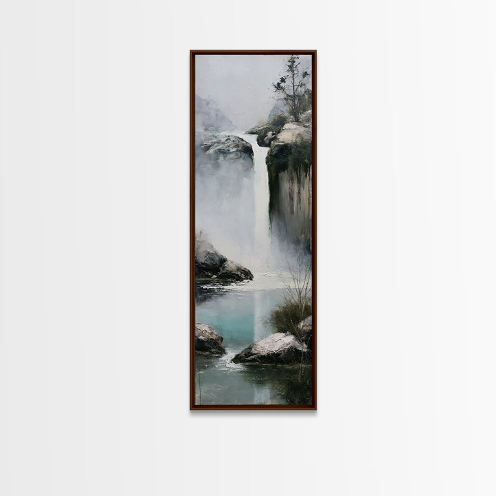 Serene Waterfall with Mist Framed Canvas Print, Spa Art, Hair Salon Wall Art, Spa Decor, Oil Painting, Serenity, SPA-1x3-30