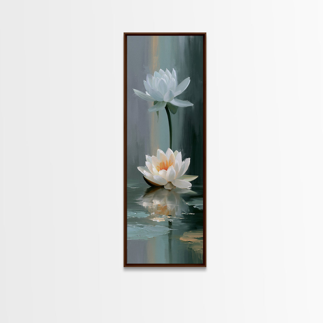 Lotus Flower Floating on Still Pond Canvas Print, Spa Art, Spa, Spa Decor, Oil Painting, Serenity, Teen Girl Room Decor, SPA-1x3-40