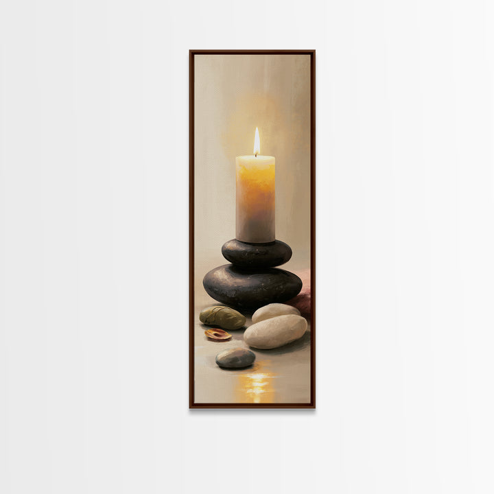 Warm Candle Flame Framed Canvas Print, Spa Art, Wall Art, Spa Decor, Oil Painting, Serenity, Dog Wall Art, Abstract Print, SPA-1x3-45
