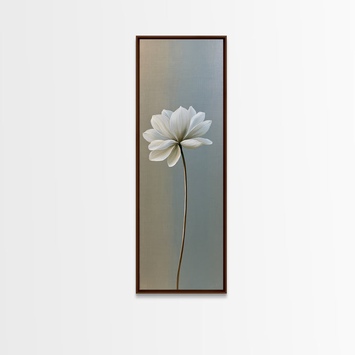 Single White Flower on Linen Ground Framed Canvas Print, Spa Art, Room Decor, Spa Decor, Fine Art, Serenity, Nature Prints, SPA-1x3-53