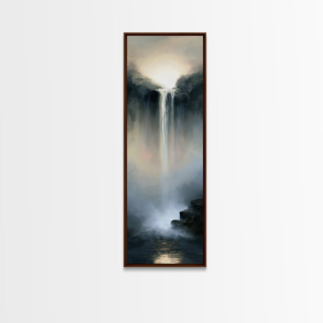 Serene Waterfall with Mist Framed Canvas Print, Spa Art, Hair Salon Wall Art, Spa Decor, Oil Painting, Serenity, SPA-1x3-54