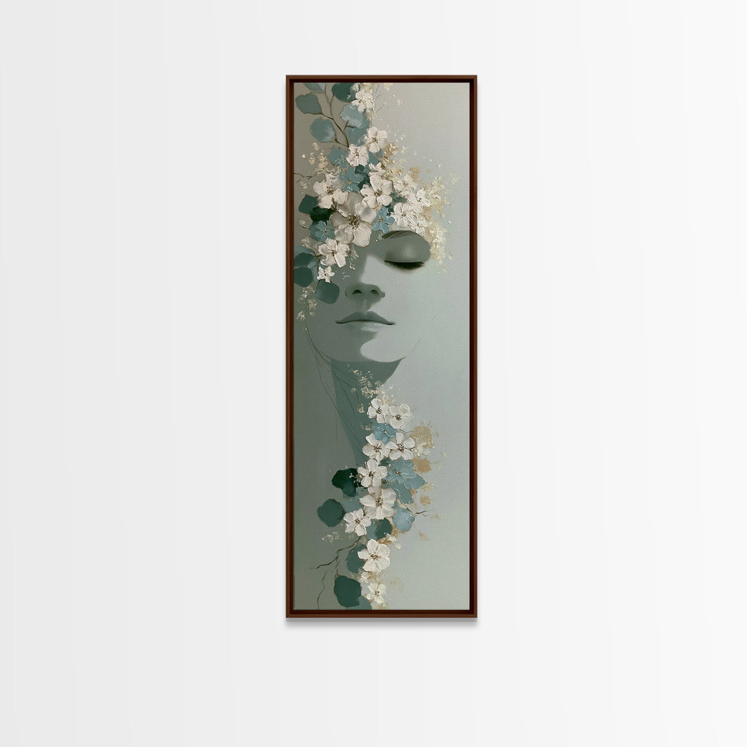 Minimal Face with Closed Eyes and Flowers Canvas Print, Spa Art, Dog Groomer Gifts, Spa Decor, Serenity, Fine Art Print, SPA-1x3-55