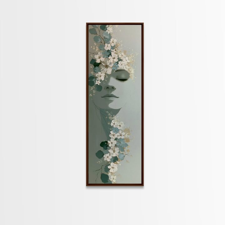 Minimal Face with Closed Eyes and Flowers Canvas Print, Spa Art, Dog Groomer Gifts, Spa Decor, Serenity, Fine Art Print, SPA-1x3-55