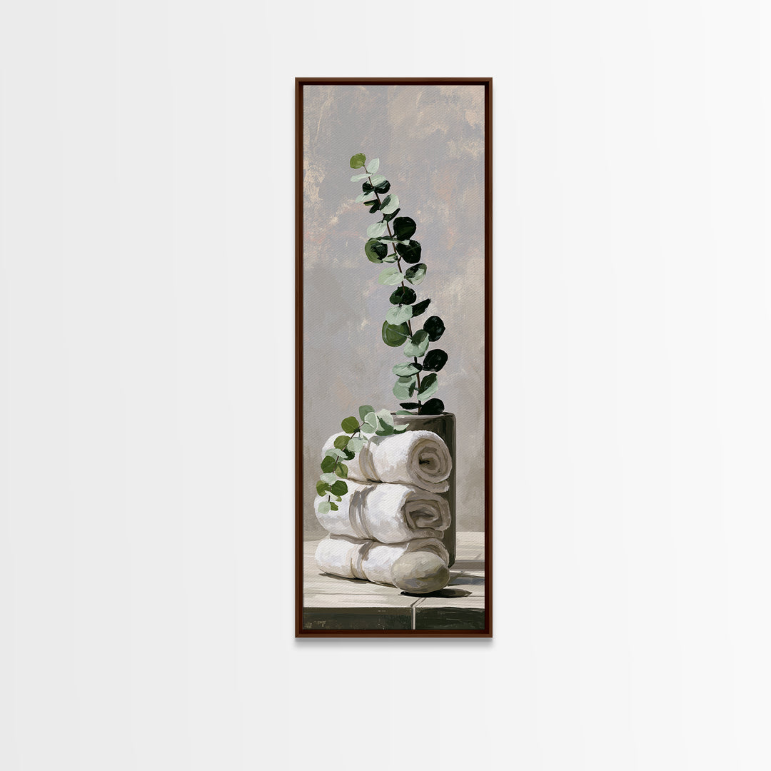 White Towels and Eucalyptus Without Room Context Canvas Print, Spa Art, Contemporary Art, Spa Decor, Abstract Art, Serenity, SPA-1x3-60
