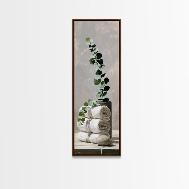 White Towels and Eucalyptus Without Room Context Canvas Print, Spa Art, Contemporary Art, Spa Decor, Abstract Art, Serenity, SPA-1x3-60