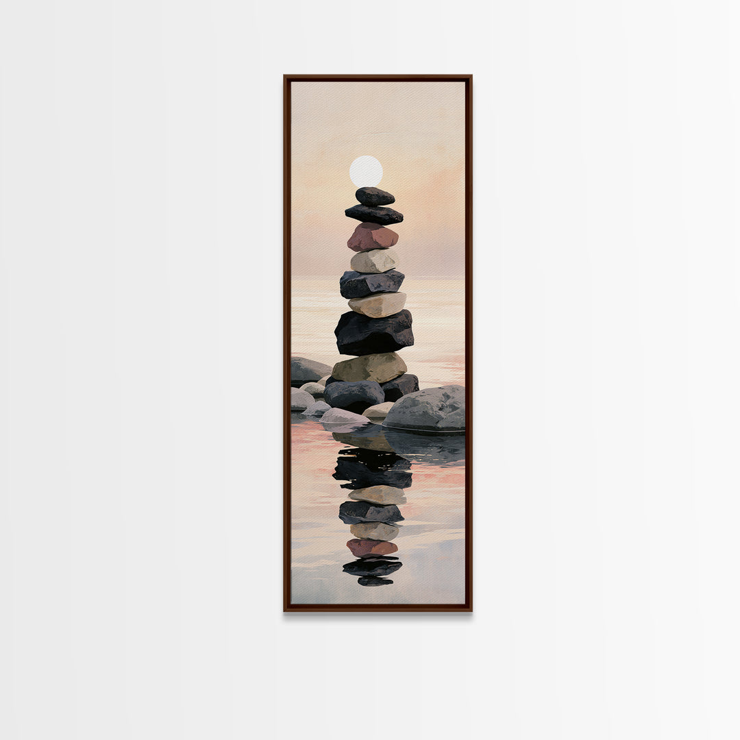 Stacked Stones Beside Calm Water Framed Canvas Print, Spa Art, Printable Wall Art, Spa Decor, Serenity, Feminine Wall Art, SPA-1x3-61
