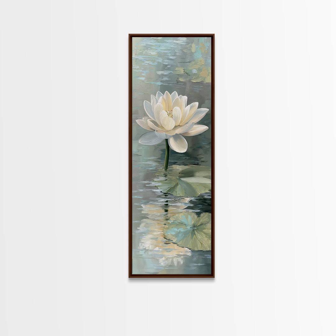 Lotus Flower Floating on Still Pond Framed Canvas Print, Spa Art, Animal Art, Spa Decor, Watercolor Art, Serenity, SPA-1x3-64