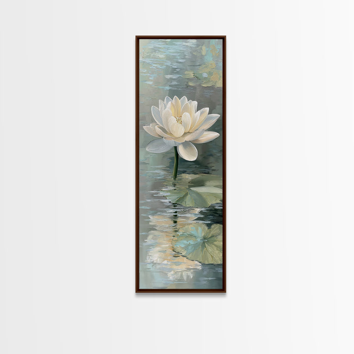 Lotus Flower Floating on Still Pond Framed Canvas Print, Spa Art, Animal Art, Spa Decor, Watercolor Art, Serenity, SPA-1x3-64
