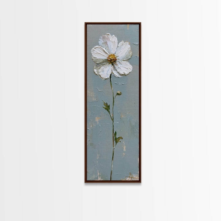 Single White Flower on Linen Ground Canvas Print, Spa Art, Art, Spa Decor, Fine Art, Serenity, Abstract Print, Minimalist Art, SPA-1x3-77