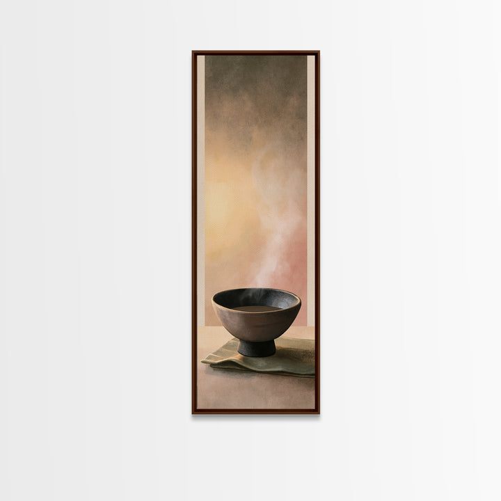 Tea Bowl and Steam Still Life Canvas Print, Spa Art, Boho Decor, Spa Decor, Oil Painting, Serenity, Printable Art, SPA-1x3-82