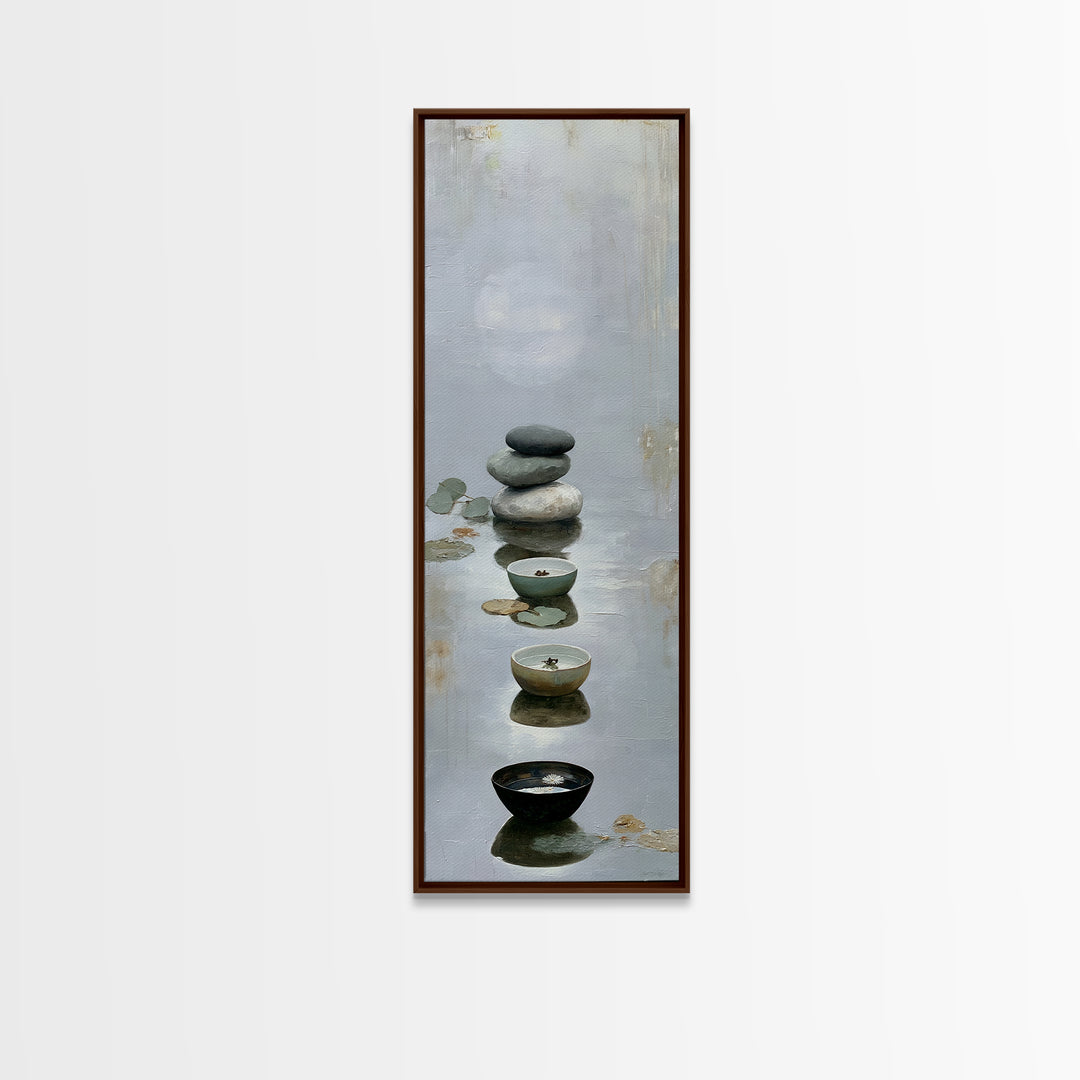 Moonlit Lake Reflection Framed Canvas Print, Spa Art, Tarot Card Art, Spa Decor, Fine Art, Serenity, Textured Painting, SPA-1x3-83