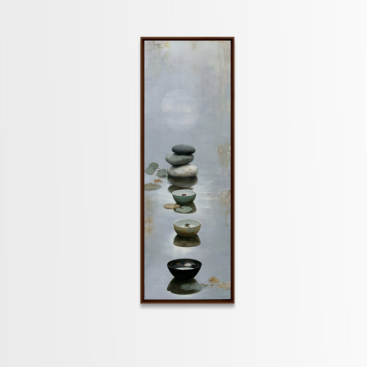 Moonlit Lake Reflection Framed Canvas Print, Spa Art, Tarot Card Art, Spa Decor, Fine Art, Serenity, Textured Painting, SPA-1x3-83