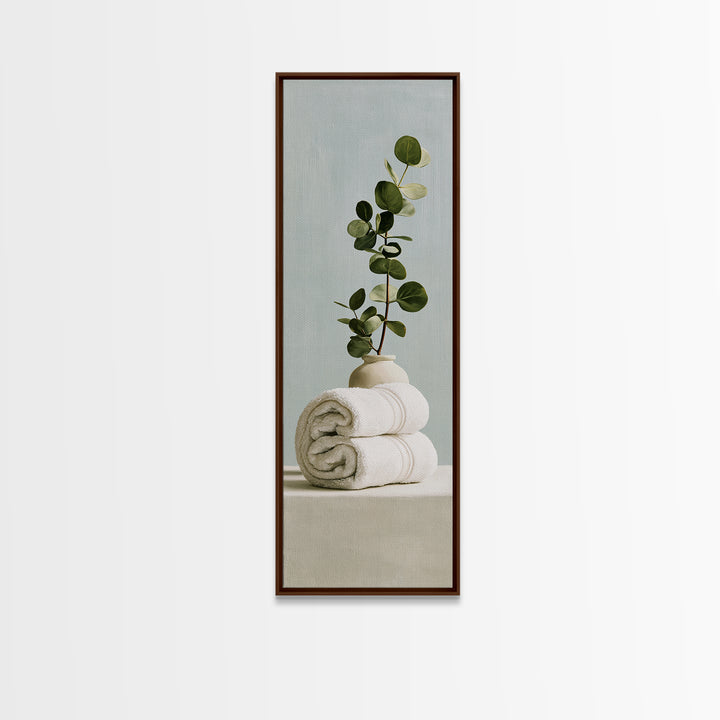 White Towels and Eucalyptus Without Room Context Framed Canvas Print, Spa Art, Fine Art Photography, Spa Decor, Serenity, SPA-1x3-84