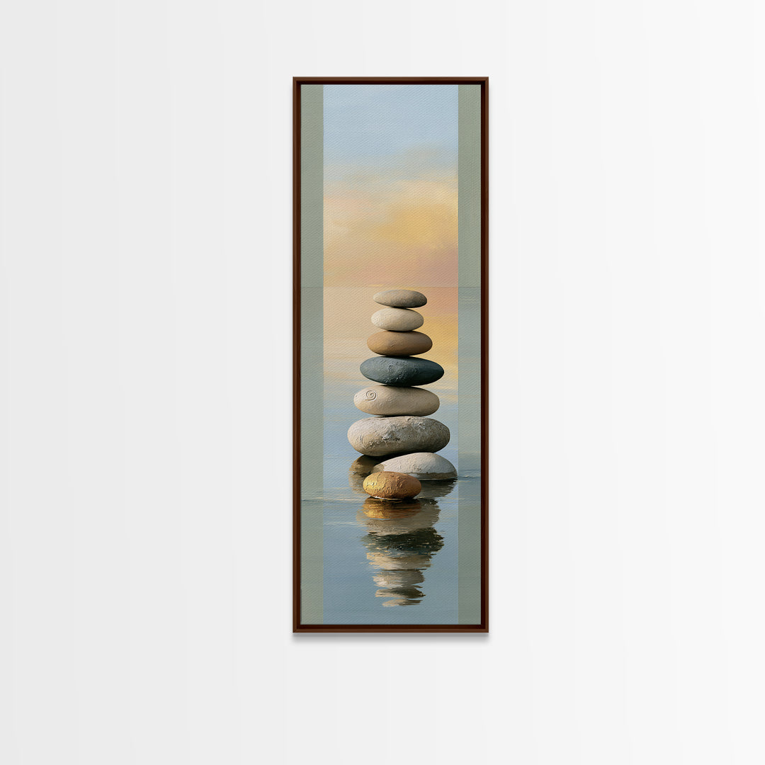 Stacked Stones Beside Calm Water Canvas Print, Spa Art, Travel Poster, Spa Decor, Fine Art, Serenity, Salon Decor, City Art, SPA-1x3-85