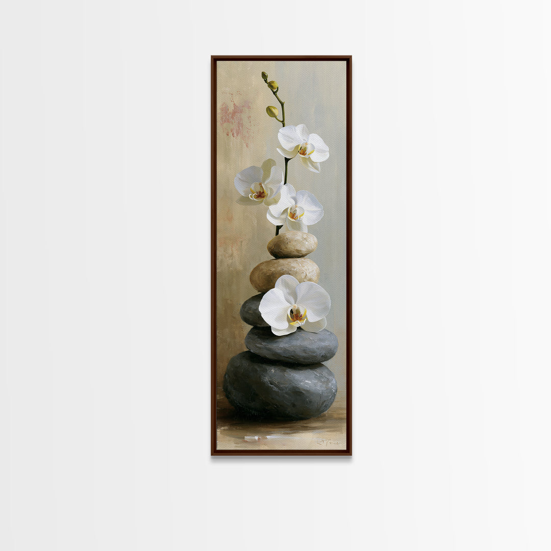 White Orchid on Smooth Gray Stone Canvas Print, Spa Art, Minimalist Decor, Spa Decor, Fine Art, Serenity, Contemporary Art, SPA-1x3-86