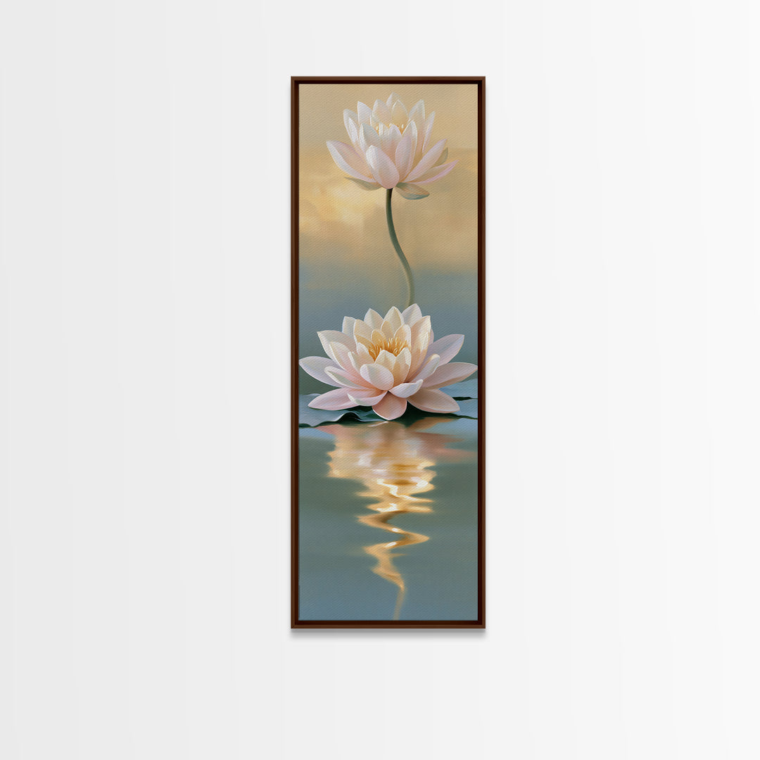 Lotus Flower Floating on Still Pond Canvas Print, Spa Art, Spa Wall Art, Spa Decor, Watercolor Art, Serenity, SPA-1x3-88