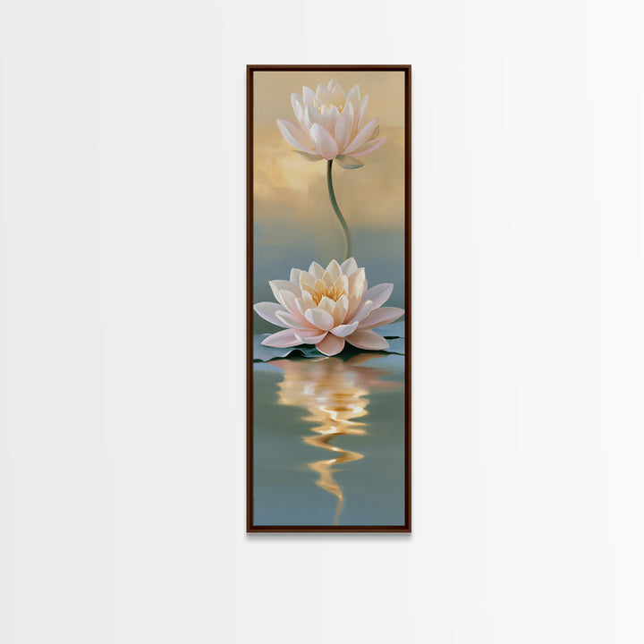 Lotus Flower Floating on Still Pond Canvas Print, Spa Art, Spa Wall Art, Spa Decor, Watercolor Art, Serenity, SPA-1x3-88