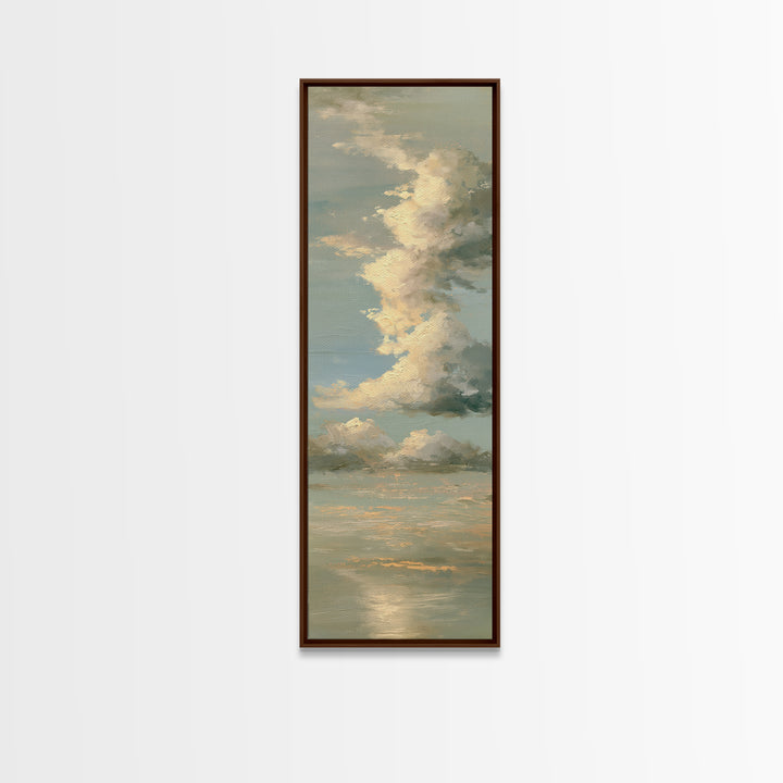 Soft Cloudscape in Cream and Sage Canvas Print, Spa Art, Boho Decor, Spa Decor, Oil Painting, Serenity, Printable Art, SPA-1x3-97